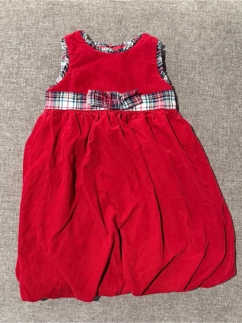Red Corduroy Plaid-Trim Girls' Dress - EPK designed in France Size 4